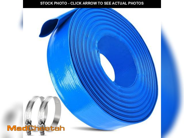 Lot 74-12302229 - 2 IN x 30FT Pool Backwash Hose Heavy Duty Drain Discharge Double PVC Layflat Hose with 2 Clamps, Wea...