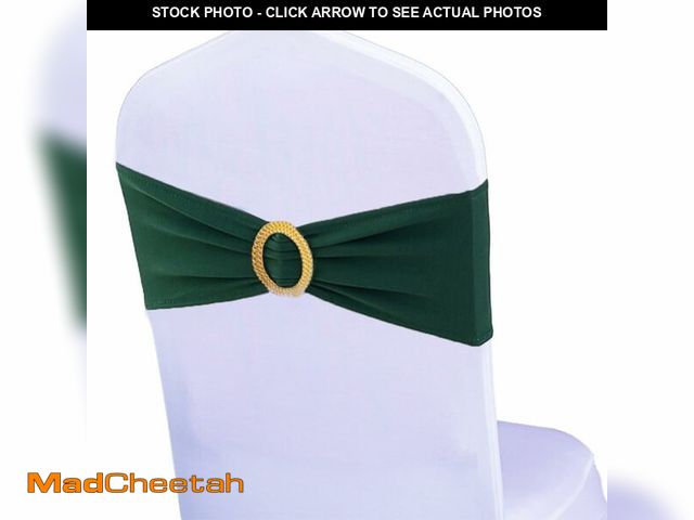 Lot 74-12715764 - Pack of 100 Spandex Hunter Green Chair Sashes with Gold Buckles, Stretch Chairs Sashes for Wedding P...