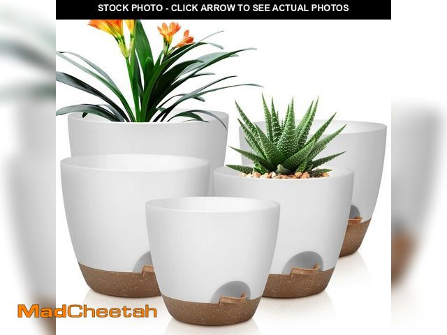 Lot 74-14301421 - QRRICA Plant Pots 10/9/8/7.5/7 Inch Self Watering Pots, Set of 5 Plastic Planters with Drainage Hole...