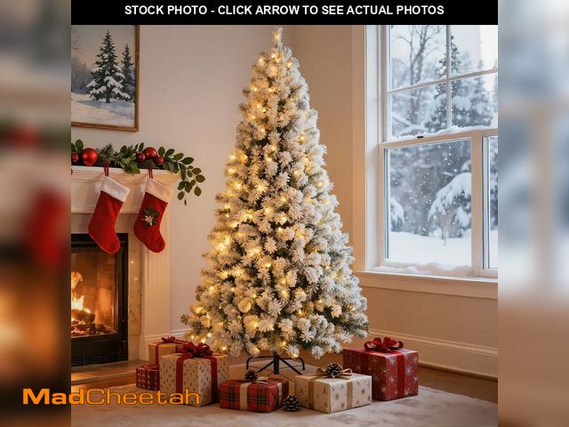 Lot 74-13055754 - DAYBETTER 6ft Artificial Christmas Tree, Snow Flocked Christmas Pine Tree, with 210 Warm White Light...