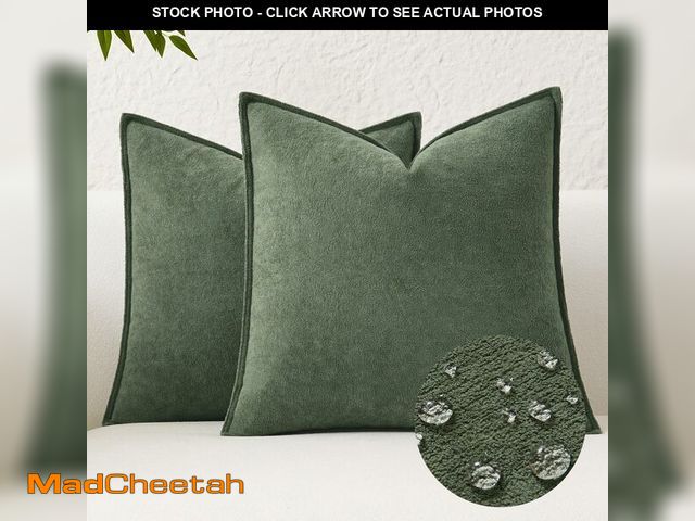 Lot 74-14280909 - Kevin Textile Waterproof Decorative Pillow Covers Olive Green 26x26 Inch Pack of 2 Soft Boucle Textu...
