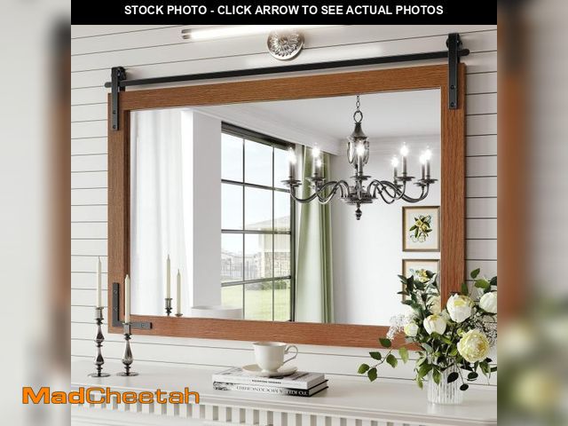 Lot 74-12161852 - (MISSING HARDWARE) Mestikits Farmhouse Mirror 40x30 Inch, Brown Rustic Bathroom Mirror Vanity, Wood ...