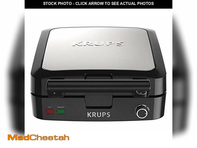 Lot 74-12801825 - KRUPS 4-Slice Belgian Waffle Maker: Stainless Steel, 5 Browning Levels, Audible Ready Beep, Removabl...