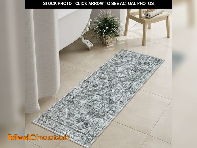 Lot 74-14214704 - Uphome Gray Bathroom Rugs, Distressed Farmhouse Boho Bath Mat, Non Slip Washable Soft Velvet Bath Ma...