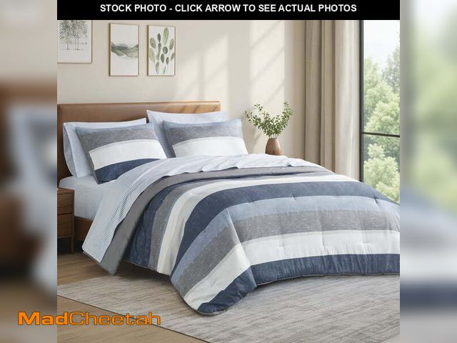 Lot 74-13054273 - Regency Heights 7 Piece Stripe Comforter Set, King Size Bed in a Bag Bedding Set for Dorm Room, Comf...