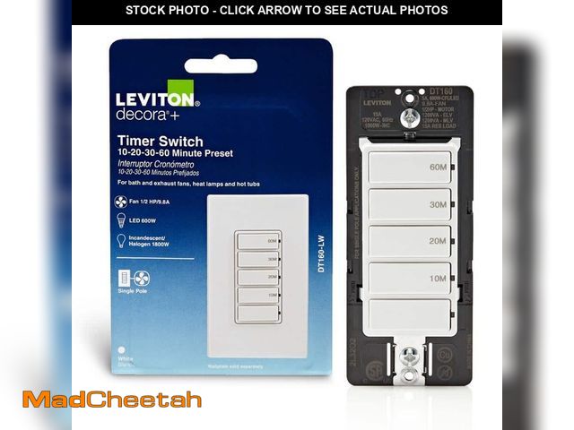 Lot 74-12776533 - Leviton Decora 15A 60-Minute Indoor In-Wall Countdown Timer Switch 1/2 HP/9.8A Fan/Motor No Neutral ...