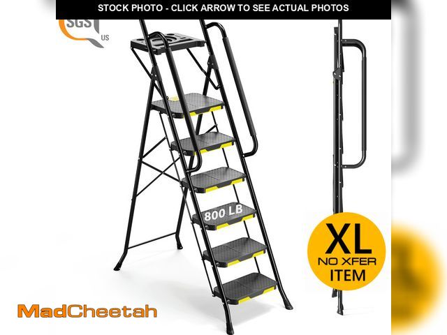 Lot 74-13815813 - KK KINGRACK 6 Step Ladder, Metal Ladder with Tool Platform&amp;Handrails, 800 lbs Capacity, Black - ...