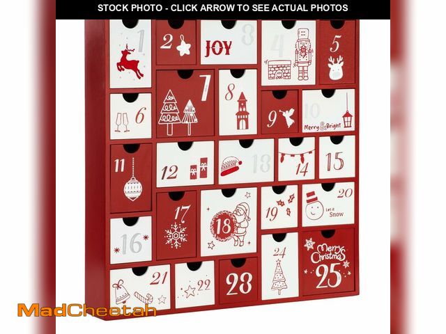 Lot 74-12972769 - GUOER 2025 Wooden Advent Calendar, 13 Inch Christmas Advent Calendar with 25 Large Drawers, Christma...