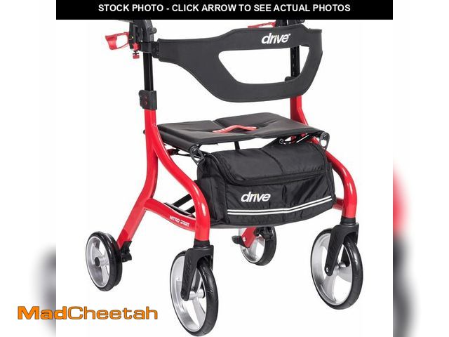 Lot 74-13382258 - Drive Medical Nitro Sprint Foldable Rollator Walker with Seat - Lightweight Support - Large Wheels -...