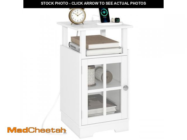 Lot 74-12440164 - Nightstand with Charging Station,White End Table Modern Side Table with USB Ports and Outlets, Mid-C...