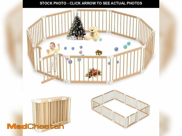 Lot 74-13735783 - TouHeart Wooden Playpen for Baby &amp; Toddlers, Foldable Large Baby Gate Play Yards, 10 Panels, 102...