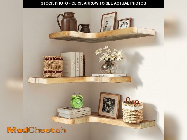 Lot 74-14298564 - jubilander Floating Corner Shelves Set of 3, Solid Wood Picture Wall Shelf, Floating Shelves for Sto...