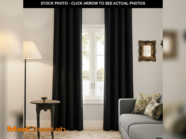 Lot 74-14270545 - NICETOWN Full Black Blackout Grommet Linen Curtains 96" Long 2 Panels Set, Boho-Chic Thick Linen Ble...