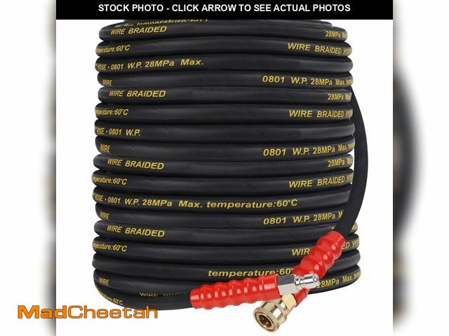 Lot 74-13712762 - Biswing Pressure Washer Hose 50FT with 3/8 Inch Quick Connect, High Tensile Wire Braided Power Washe...