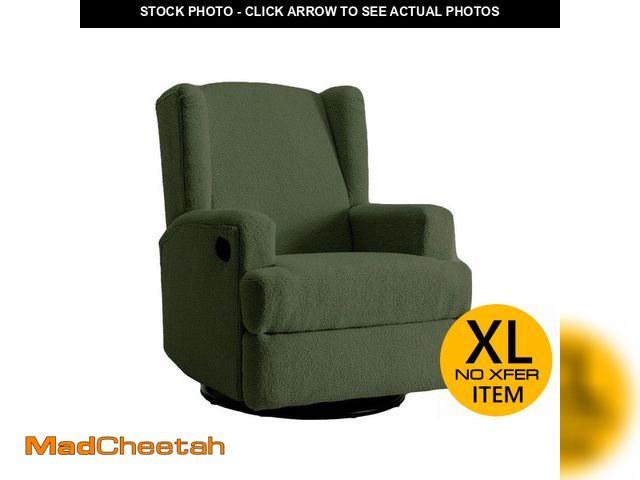 Lot 74-13225609 - Uixe Green Teddy Fabric Wingback Manual Swivel Rocker Recliner with Metal Base(Set of 1) - UNUSED