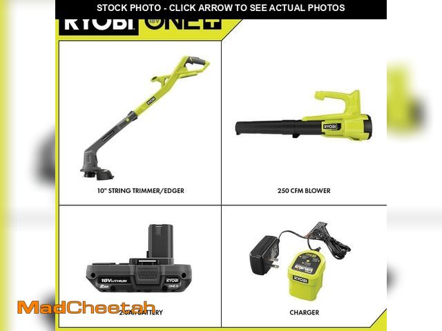 Lot 74-14072894 - RYOBI ONE+ 18V Cordless String Trimmer/Edger and Blower/Sweeper Combo Kit (2-Tools) with 2.0 Ah Batt...