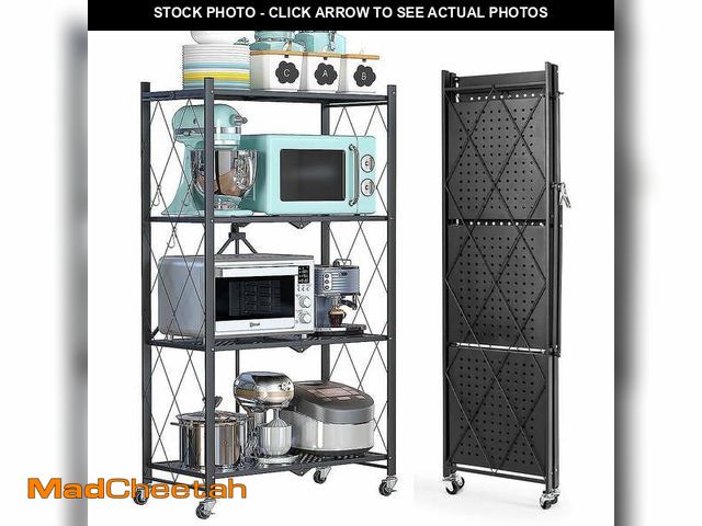 Lot 74-12892364 - (MISSING WHEEL,HARDWARE) COOKCOK 4-Tier Storage Shelving Unit, Metal Shelf, Foldable Storage Shelf w...