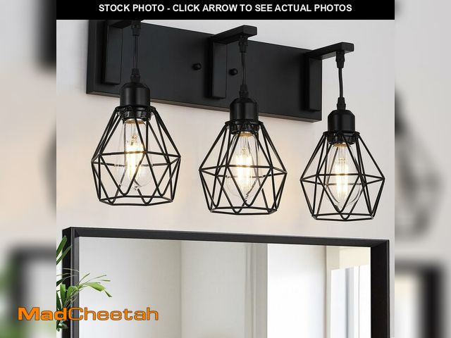 Lot 74-12700577 - Farmhouse Bathroom Light Fixtures, 3 Light Bathroom Vanity Lights Over Mirror, Black Vanity Light wi...