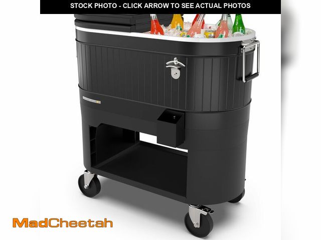Lot 74-13638243 - Permasteel 120-Qt Rolling Ice Chest, Portable Patio Party Bar Drink Cooler Cart with Wheels, Drink D...