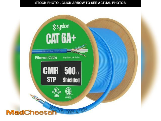 Lot 74-13694324 - Syston Cable Technology 500 ft. Blue Shielded Cat 6A CMR-Riser Ethernet Network Cable 700 MHz 23 AWG...