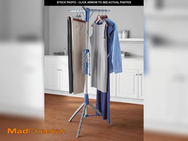 Lot 74-12406525 - Mainstays Space-Saving 2-Tier Steel Tripod Hanging Clothes Drying Rack  Blue/Silver - UNUSED