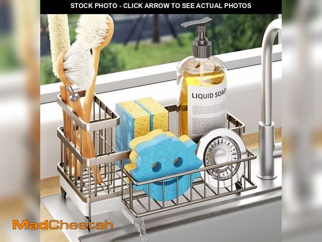 Lot 74-14058192 - Consumest Sponge Holder for Kitchen Sink - Auto Draining Sink Caddy Organizer with Detachable Rack, ...