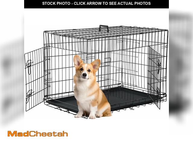 Lot 74-13052253 - FDW 30 inch Dog Crate Dog Kennel Cage with Double Door Folding Metal Wire Dog Cage with Removable Tr...