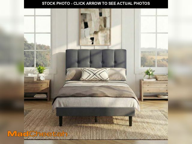 Lot 74-13817585 - EDX Twin Size Platform Bed Frame, Fully Upholstered Mattress Foundationwith Fabric Upholstered Headb...