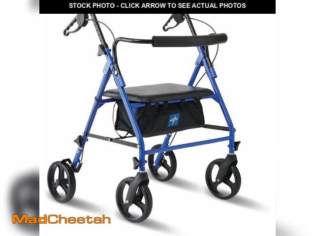 Lot 74-13794149 - Medline Large Steel Bariatric Rollator Walker with Adjustable Handles, Padded Seat &amp; Backrest, B...