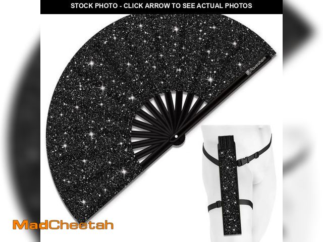 Lot 74-12127671 - Raveahem Glitter Large Rave Folding Clack Hand Fan with holster for men/women Handheld Fan for EDM,F...