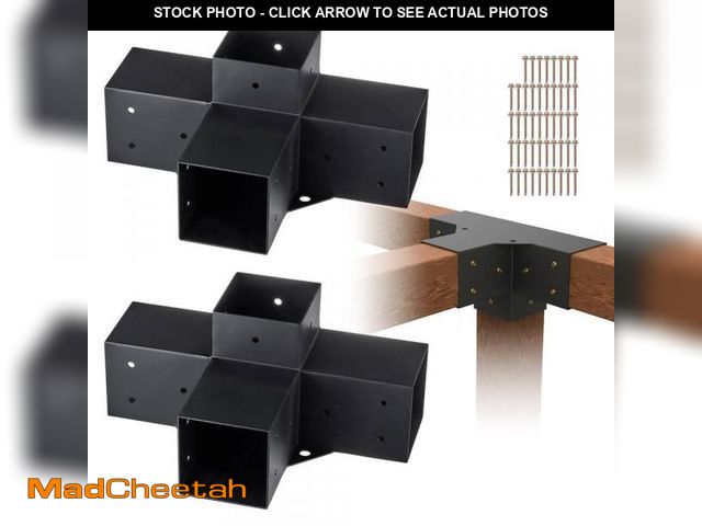 Lot 74-12377446 - VEVOR Pergola Bracket Kit 4 in. x 4 in. 2-Piece 4-Way Heavy-Duty Corner Bracket Woodworks DIY Post B...