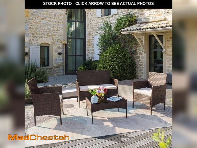 Lot 74-14605291 - Tozey Brown 4-Pieces Wicker Outdoor Patio Furniture Sets Rattan Chair Wicker Set with Beige Cushion ...