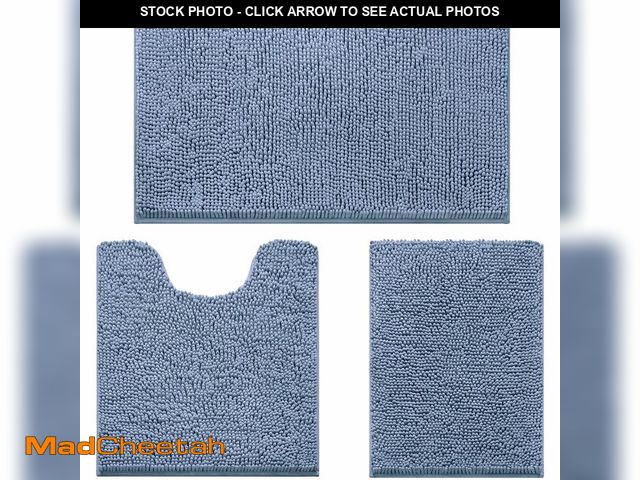 Lot 74-14148466 - HOMEIDEAS 3 Pieces Bathroom Rugs, Ultra Soft Non Slip Absorbent Chenille Toilet Bath Mat Set (Grey B...