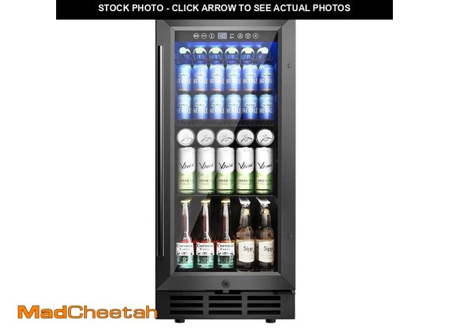 Lot 74-14344606 - EUHOMY 15 in. Single Zone 130-Cans Freestanding/Built-in Beverage and Wine Cooler in Black with Chil...
