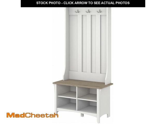 Lot 74-12689632 - Bush Furniture Salinas Hall Tree with Shoe Storage Bench in Shiplap Gray and Pure White, Multi-Purpo...
