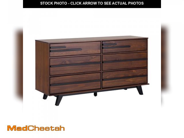Lot 74-12109599 - Walker Edison Malhia Contemporary Minimalist Solid Wood 6-Drawer Dresser, 60 Inch, Walnut - UNUSED