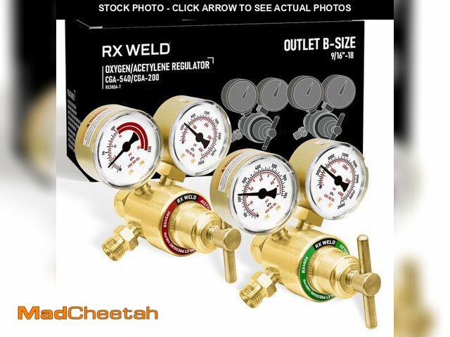 Lot 74-13574168 - RX WELD Oxygen Acetylene Regulator Set, CGA-540 Oxygen/CGA-200 Acetylene (For Small MC Tanks), Outle...
