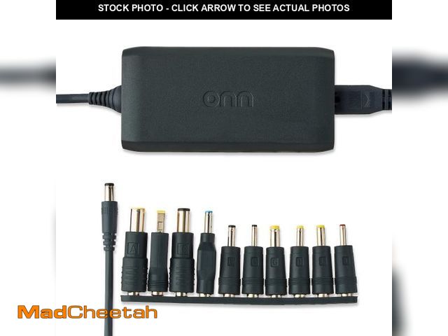 Lot 74-12536255 - onn 90W Laptop Charger with 10 Interchangeable Tips, 10ft Power Cord, for HP, Dell, Lenovo, Grey - U...