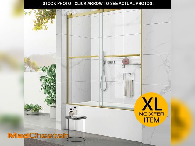 Lot 74-13580814 - Sunrosa Tub Shower Door 56 1/8-60"Ãâ60", Double Sliding Bathtub Door, Frameless Tub Door with Tem...