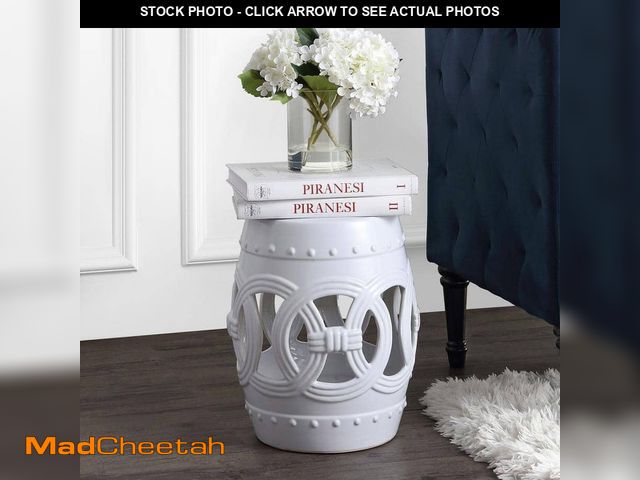 Lot 74-14291873 - JONATHAN Y 16 in. White Chinese Ceramic Drum Lucky Coins Garden Stool - UNUSED