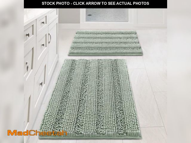 Lot 74-12307441 - H.VERSAILTEX Sage Bathroom Rugs, Bath Mat Set of 2 Extra Thick Chenille Striped Pattern Shaggy Bath ...