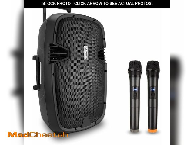 Lot 74-14591397 - Pyle 1600 Watt, 15" Bluetooth PA Speaker - Indoor / Outdoor Portable Sound System with (2) UHF Wirel...