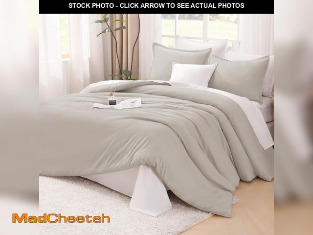 Lot 74-12438767 - Litanika Linen Grey Comforter Set Queen Size, 3 Pieces Lightweight Solid Bedding Comforter Set, All ...