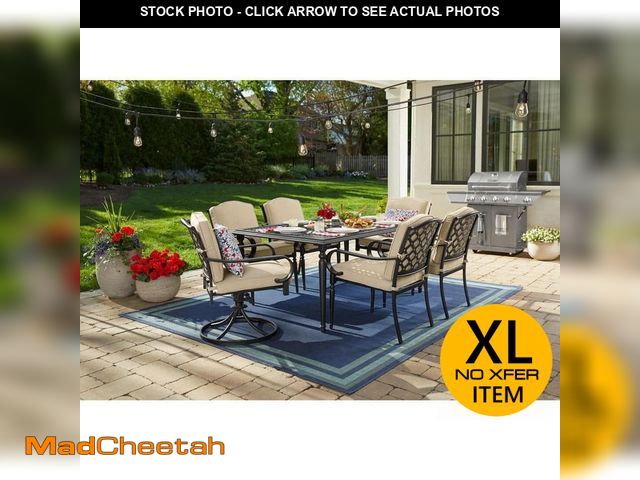 Lot 74-14115381 - Hampton Bay Laurel Oaks Dark Brown 7-Piece Metal Outdoor Dining Set with Cushion Guard Putty Cushion...