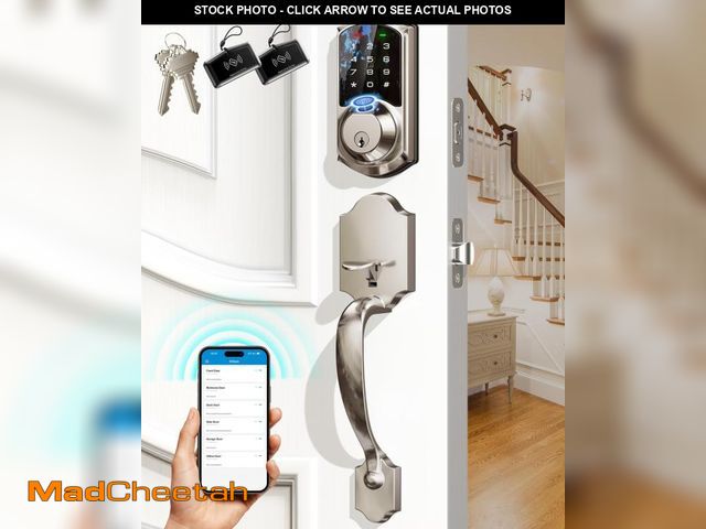 Lot 74-11985579 - Veise VE07-H Fingerprint Smart Locks for Front Door with Handle Set, App Control, Keyless Entry Keyp...