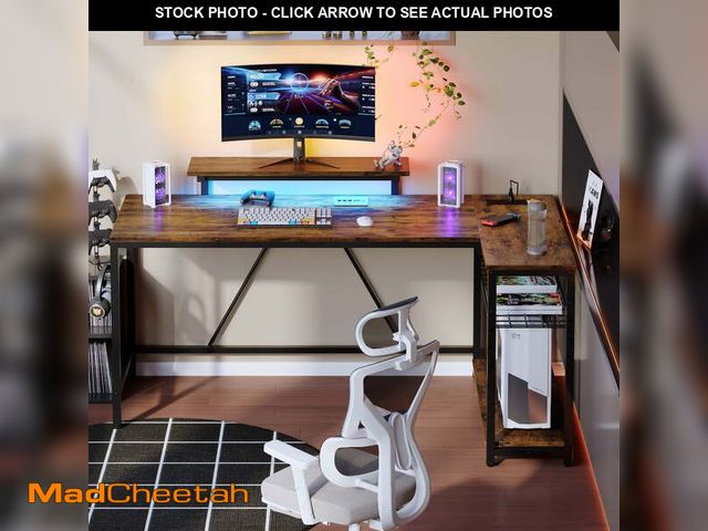 Lot 74-14288824 - Bestier 58" Computer Desk with LED Lights L Shaped Corner Desk with Power Outlet &amp; Monitor Stand...