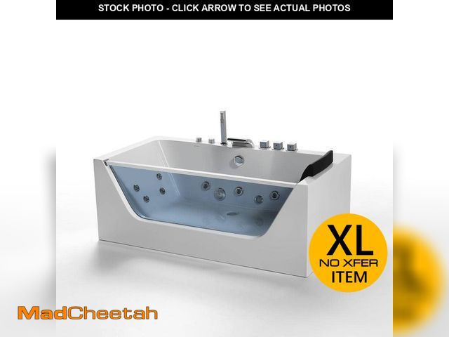 Lot 74-13791613 - Empava 59 in. Acrylic Center Drain Rectangular 3-Wall Alcove Whirlpool Lighted Bathtub in White with...