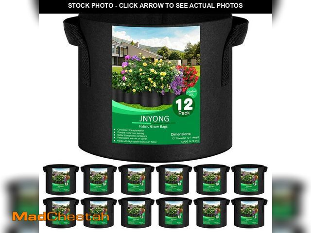 Lot 74-13951097 - JNYONG 12-Pack 7 Gallon Thickened Non-Woven Grow Bags, Aeration Fabric Pots with Handles - UNUSED