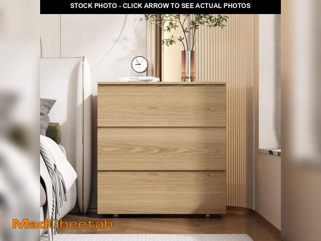 Lot 74-13768923 - FUFU&amp;GAGA 3-Drawer Natural Brown Wood Nightstand End Table 30.3 in. W x 32.3 in. H x 15.7 in. D ...