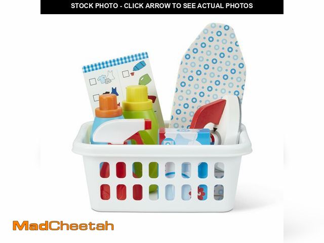 Lot 74-13717296 - Melissa &amp; Doug Laundry Basket Play Set with Wooden Iron, Ironing Board, and Accessories (14 Pcs)...